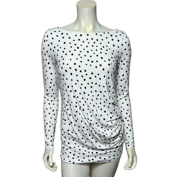 A Pea in the Pod White Black Polka Dot Maternity Top Side Ruched Blouse Size SP - Picture 1 of 9